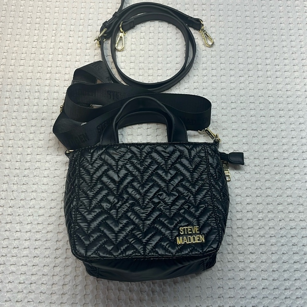 Steve Madden Purse Herringbone Pattern Black Pre Owned